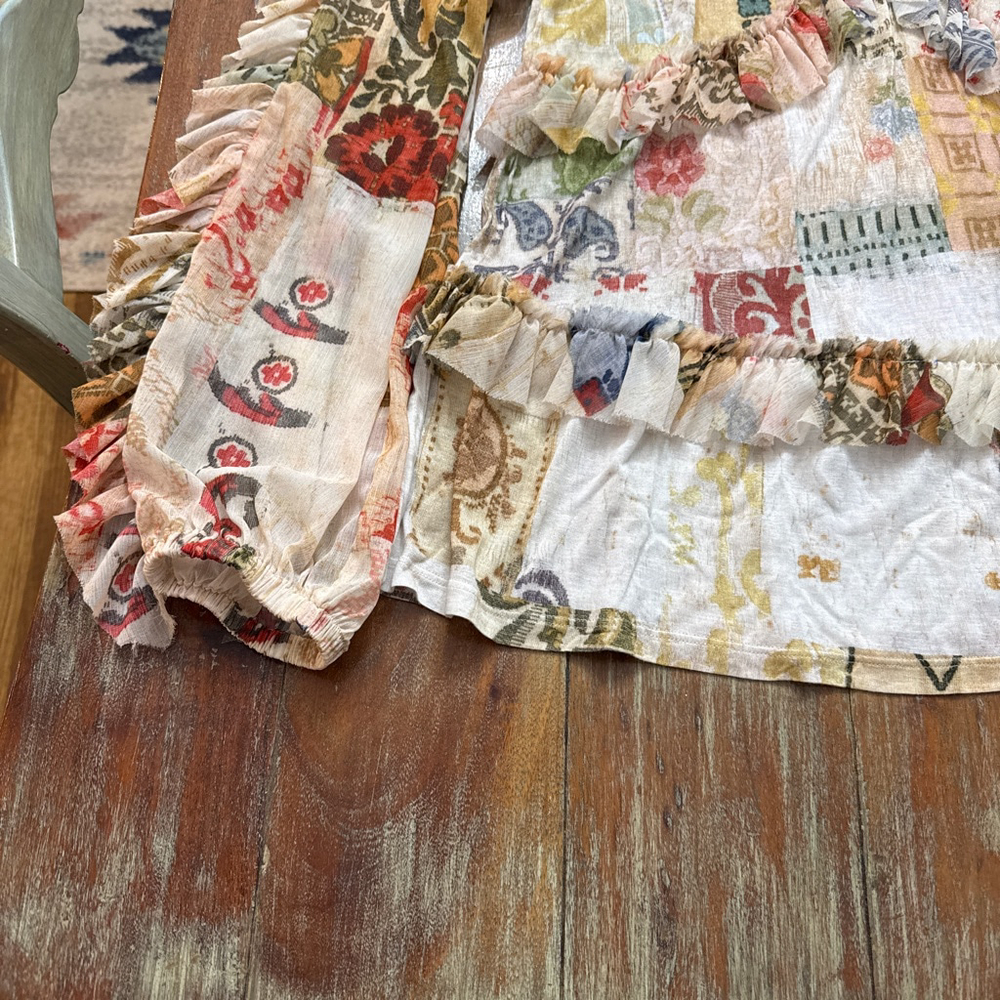 Anthropologie TINY Patchwork Boho Blouse - Ruffle… - image 4